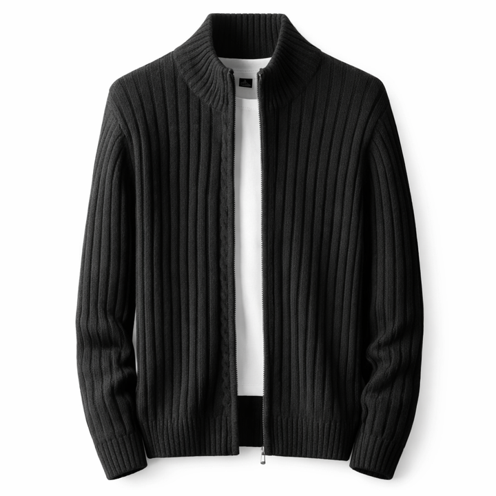 Stylish men's long sleeve ribbed zip jacket, ideal for versatile smart casual outfits & everyday comfort.