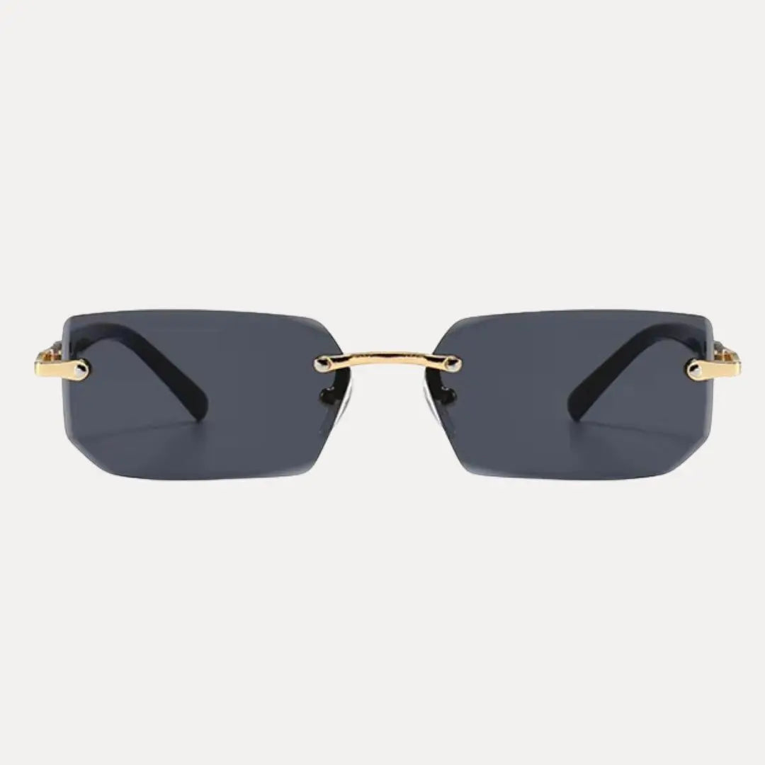 Men's rimless rectangle sunglasses with a sleek gold frame, perfect for stylish everyday wear.