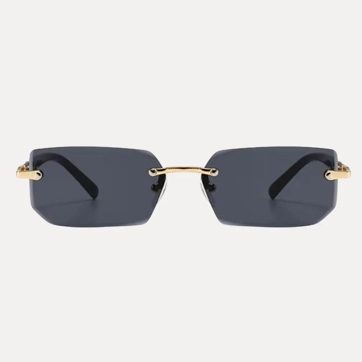 Men's rimless rectangle sunglasses with a sleek gold frame, perfect for stylish everyday wear.