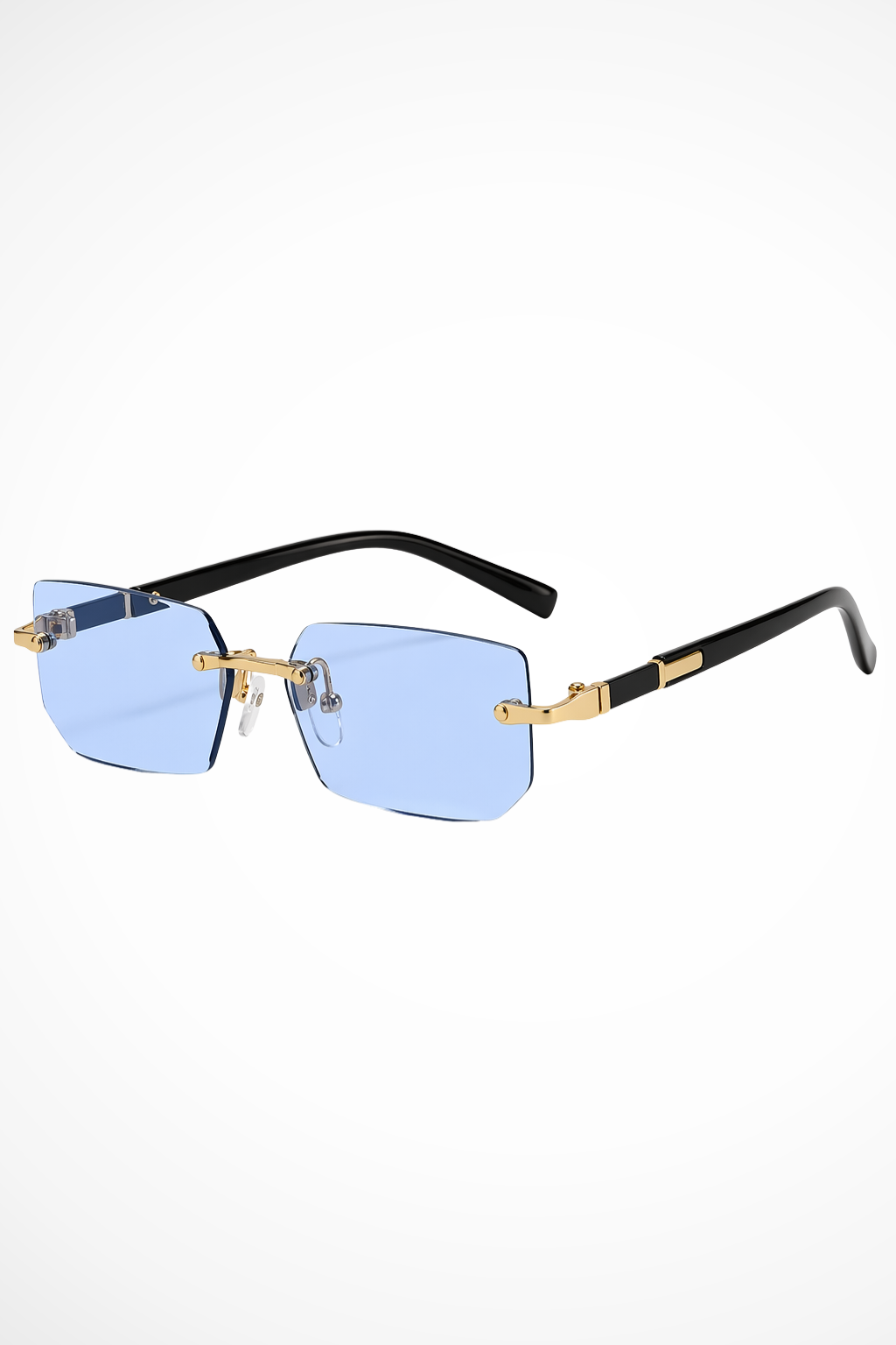 Elevate your look with these men's rimless rectangle gold accent sunglasses, a versatile accessory.