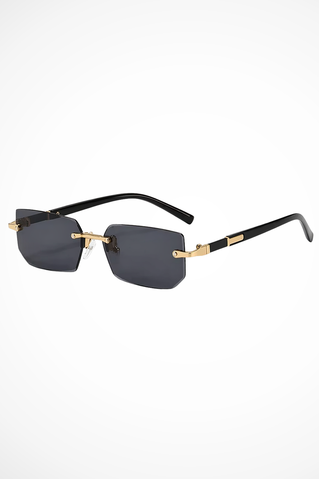 Stylish men's rimless rectangle sunglasses featuring elegant gold accents for a modern look.