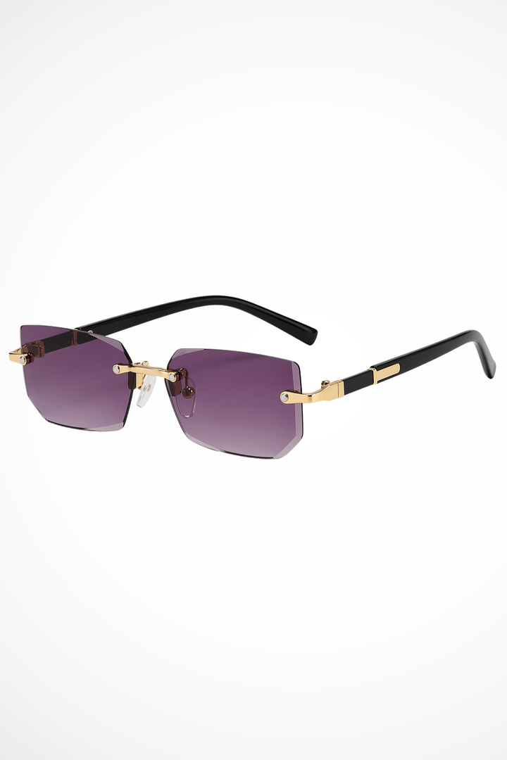 Comfortable men's rimless rectangle sunglasses, gold accent eyewear, ideal for daily wear.