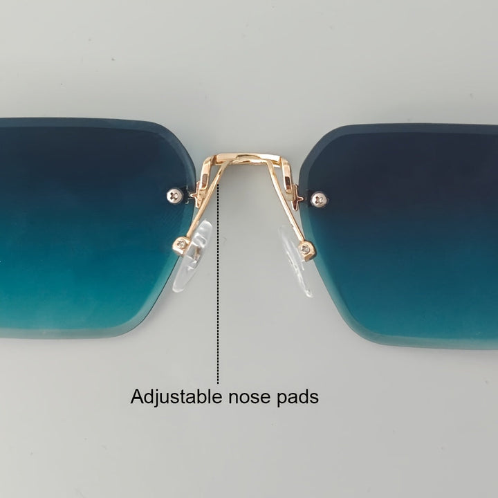 A sophisticated pair of men's rimless square glasses showcasing a slim gold frame.