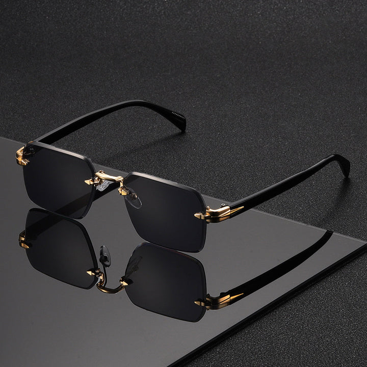 Comfortable and lightweight rimless square glasses for men in gold.