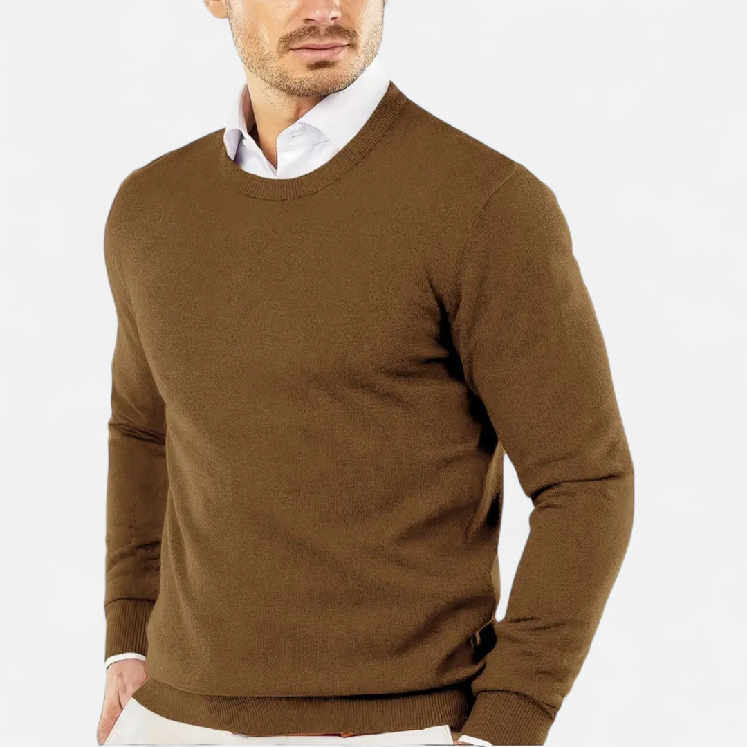 Man wearing a soft, long sleeve knit sweater for everyday comfort