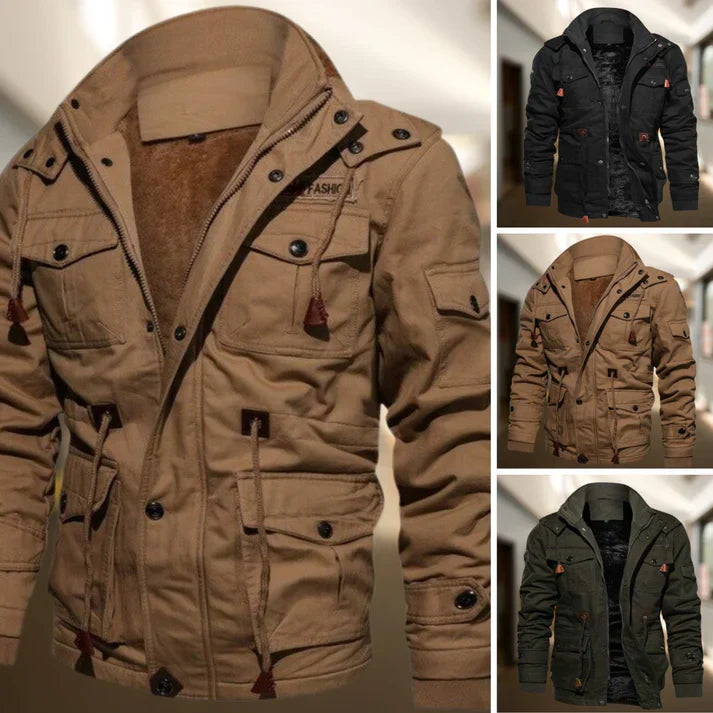 Stylish men's hooded military field jacket, rugged casual outerwear perfect for everyday use.