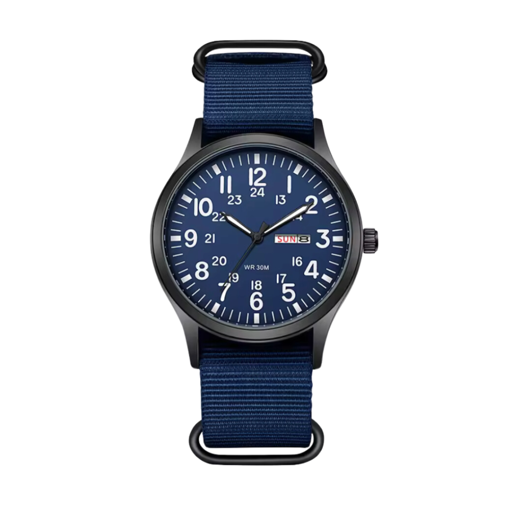 Explore in style with this water-resistant, luminous military-inspired men's watch.