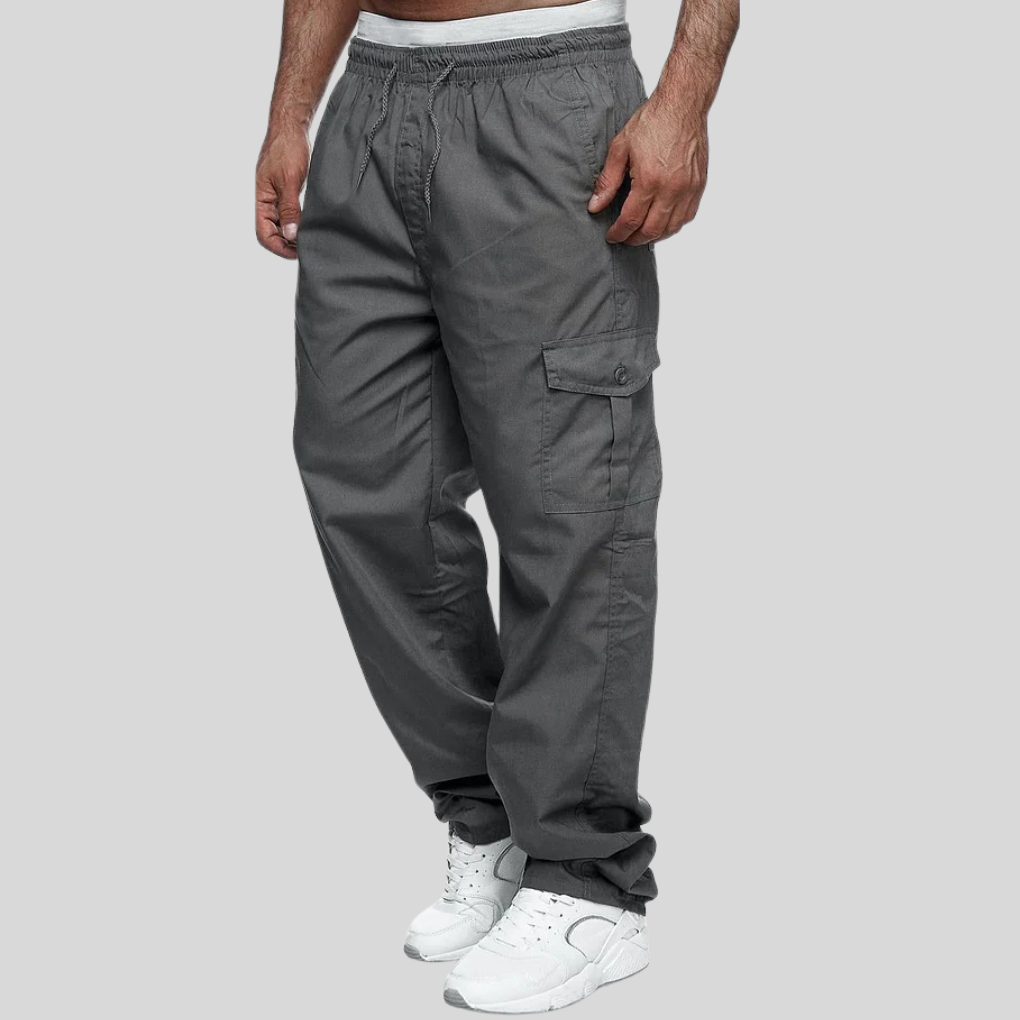 Rugged men's hiking pants; multi-pocket tactical cargo pants for outdoor adventures & heavy-duty work.