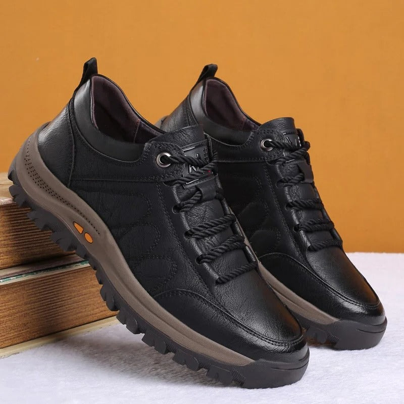 Comfortable men's rugged textured low-top lace-up shoes, ideal for casual everyday wear and men's style.
