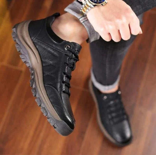 Men's rugged textured low-top lace-up shoes; durable footwear for casual, everyday & active wear.