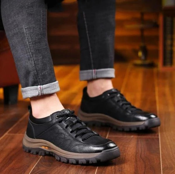 Men's rugged textured low-top lace-up shoes; comfortable footwear for all-day casual wear.