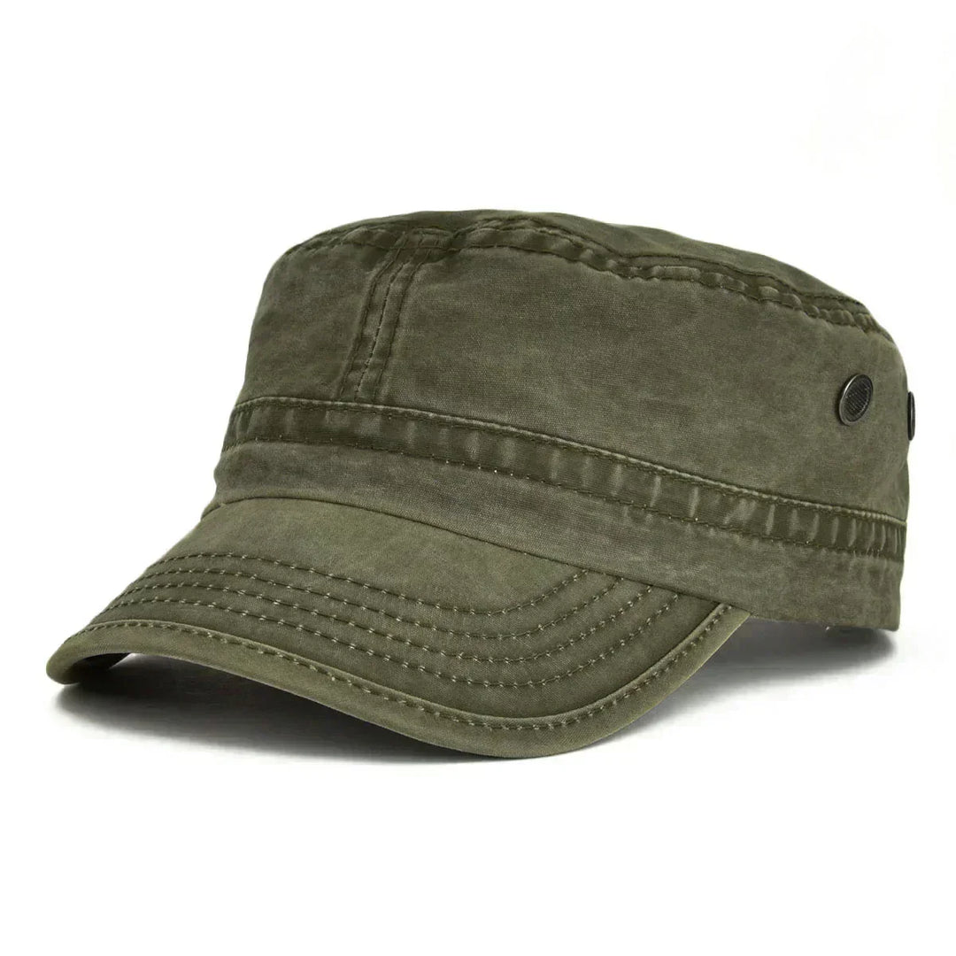 Khaki rugged men's vintage baseball cap, distressed look, ideal casual accessory for men.