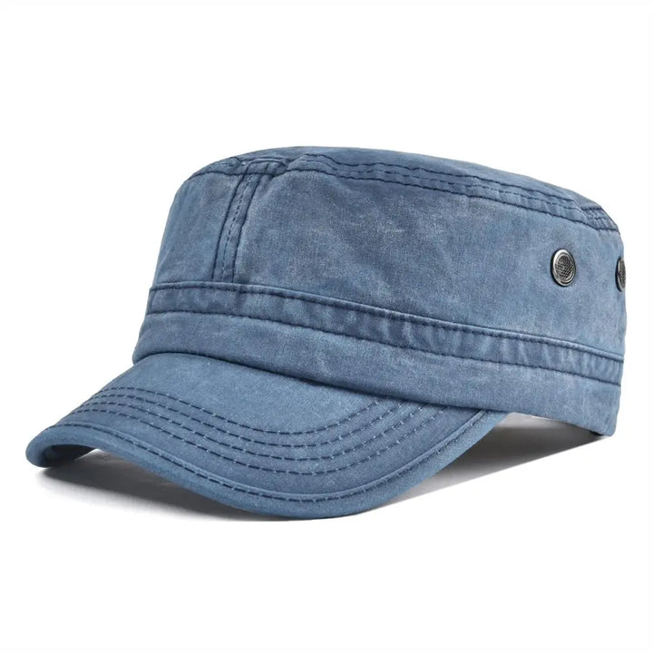 Durable men's baseball cap, vintage rugged style, available in multiple colors like blue, khaki, grey.