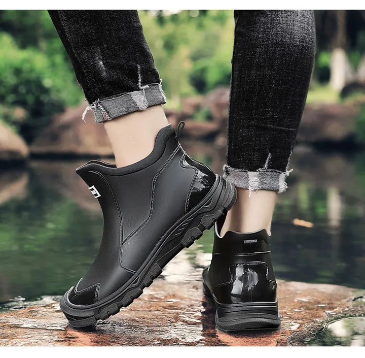 Stylish men's rugged waterproof outdoor ankle boots, combining performance with comfort.