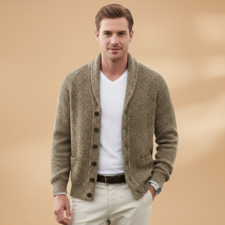 Men's casual wear: classic button-front cardigan in navy blue