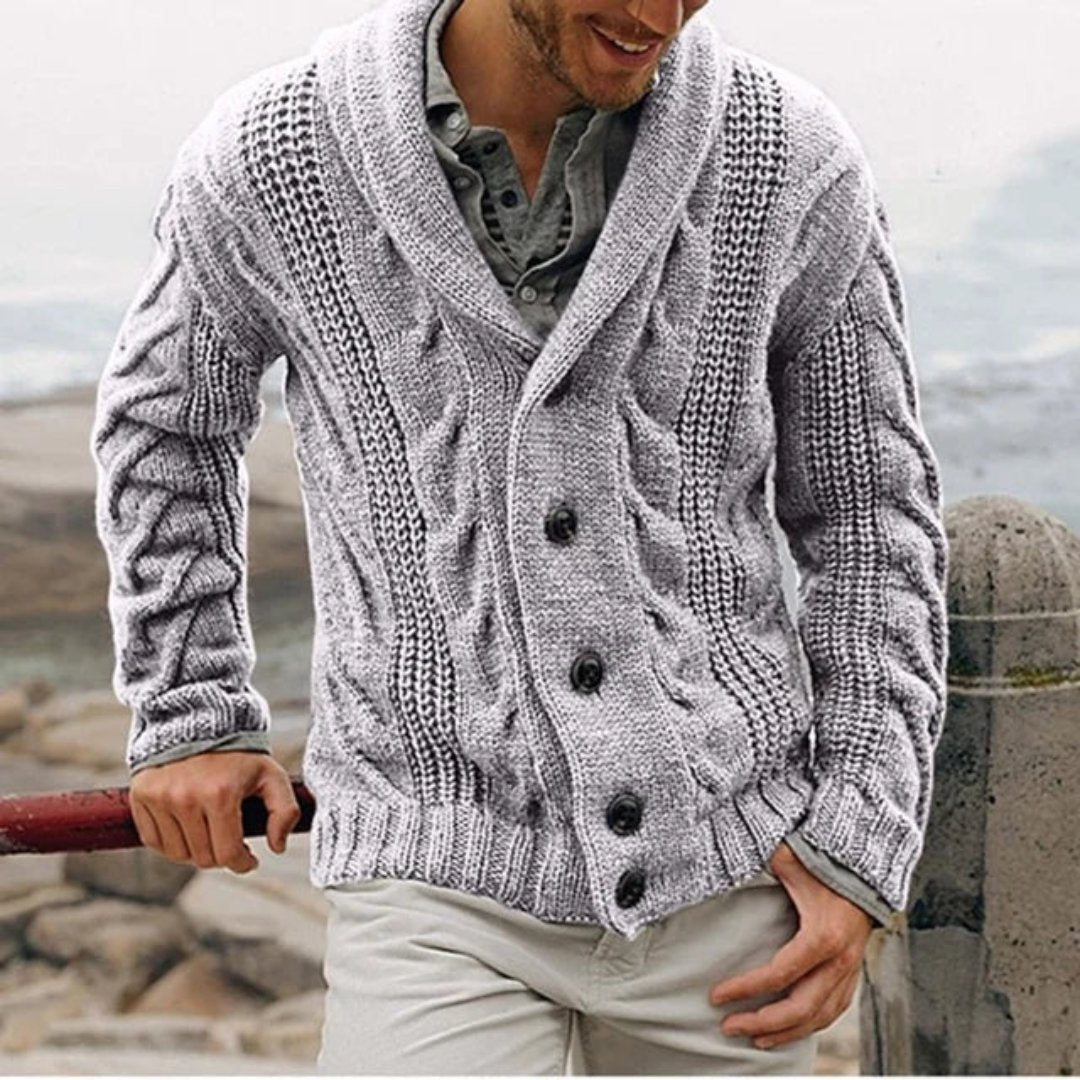 Wardrobe essential: Men's button-front cable knit sweater jacket for everyday style.