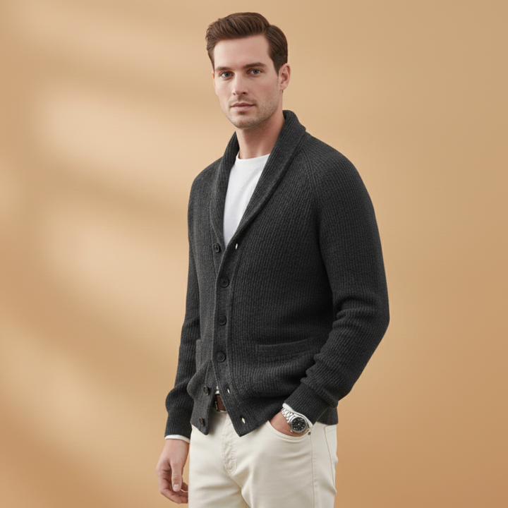 Smart casual outfit essential: Men's button-front shawl cardigan