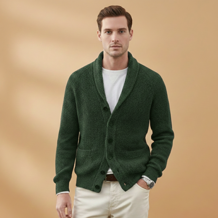 Fall fashion staple: Men's textured knit cardigan with buttons