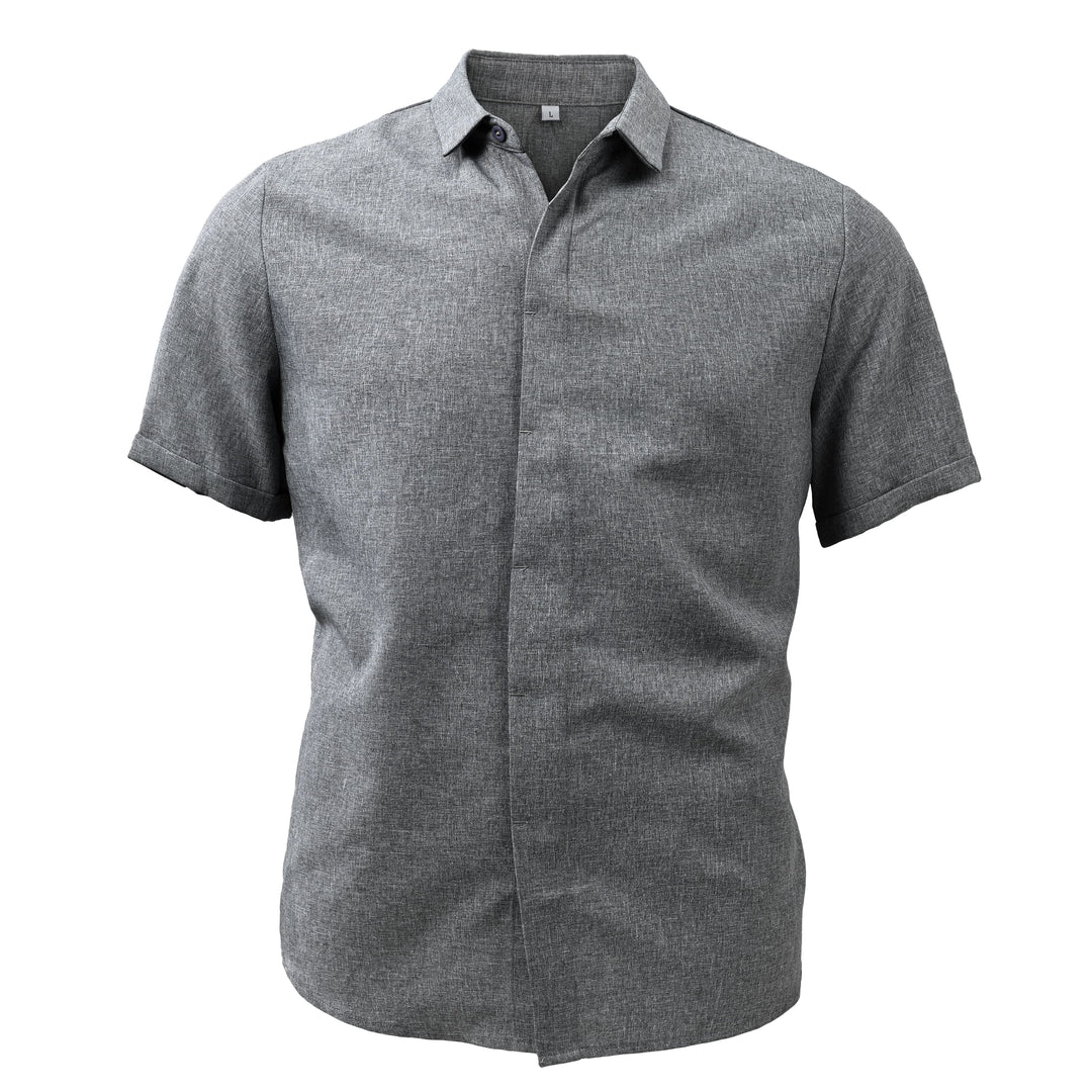 Men's fashion short sleeve button front shirt, solid hue