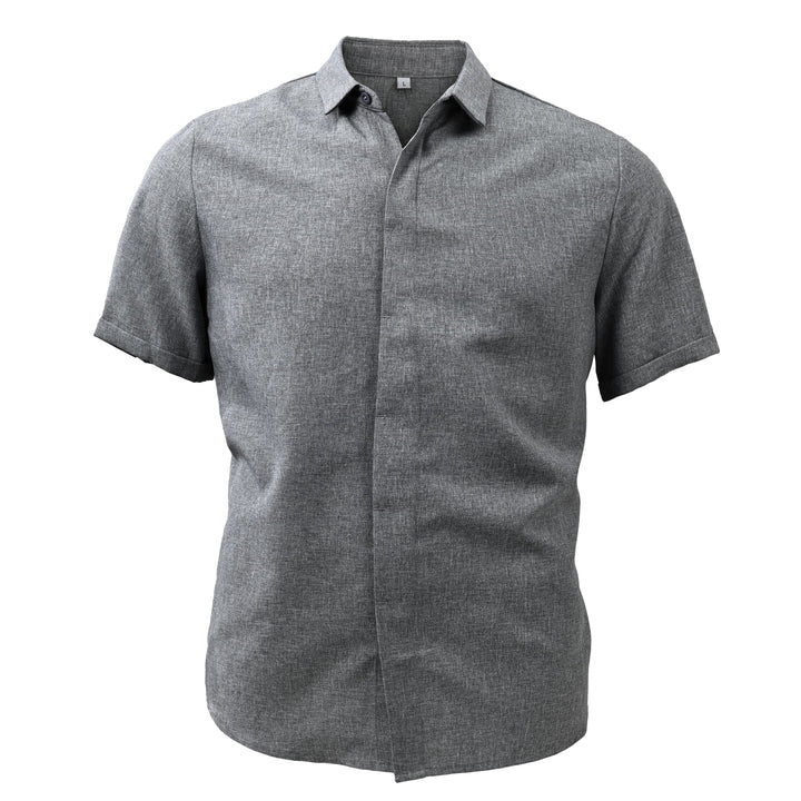 Men's fashion short sleeve button front shirt, solid hue