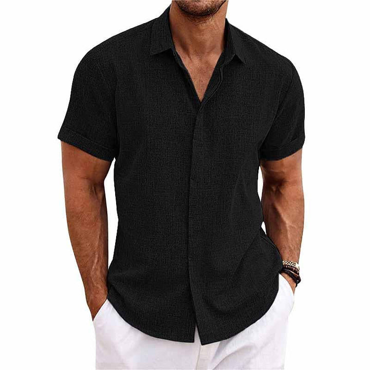 Casual men's shirt with classic button front and lapel collar