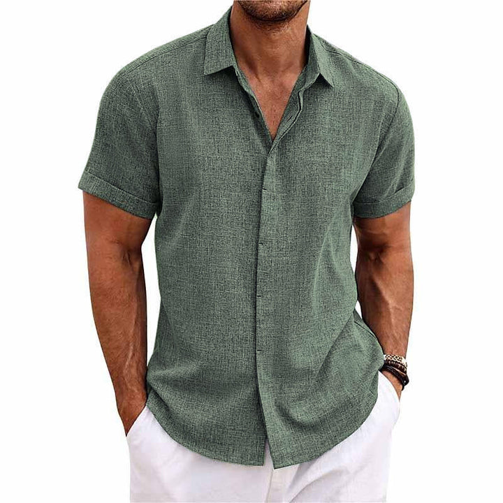 Men's solid color short sleeve shirt with a casual button front