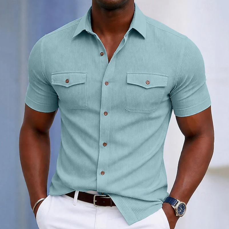 Men's short sleeve button-up shirt for everyday wear, modern style & comfortable fit.