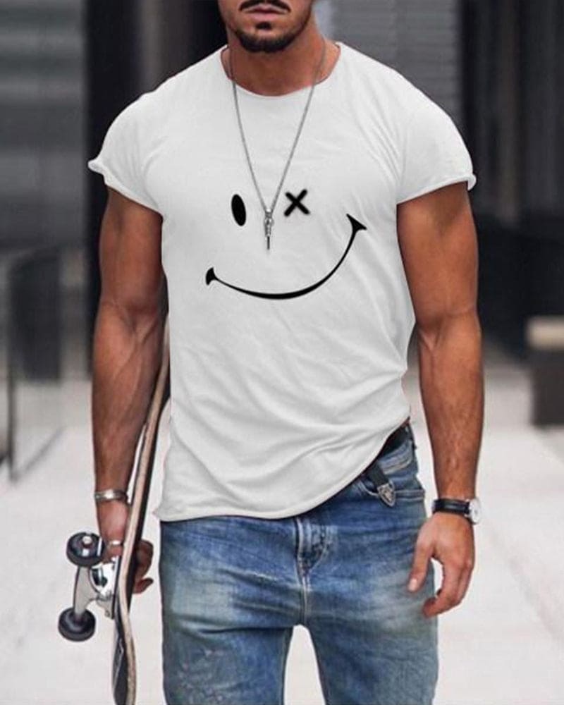 Men's short sleeve crew neck t-shirt in blue, perfect for casual summer wear.