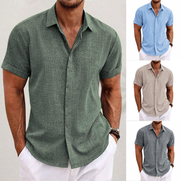 Stylish men's linen short sleeve shirt, featuring a breathable design and relaxed casual comfort.