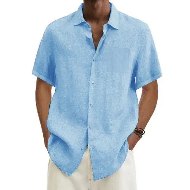 Men's summer short sleeve linen shirt. Classic collar, breathable fabric for ultimate comfort.