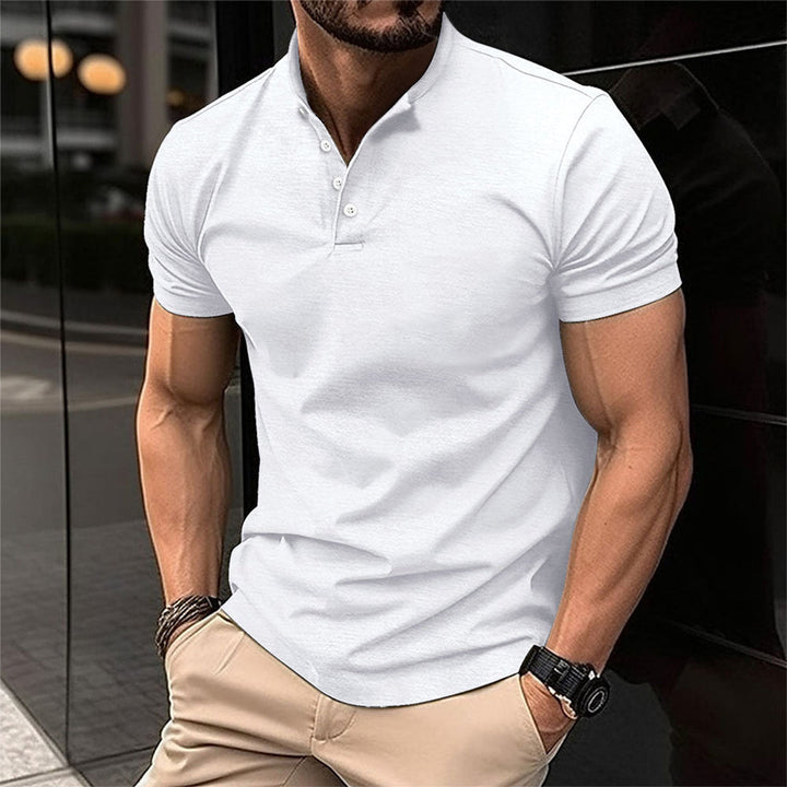 Breathable men's summer set: polo shirt with a spread collar and comfortable shorts.