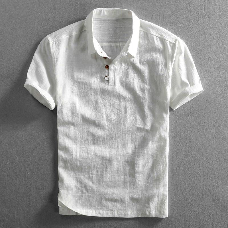 Stylish men's short sleeve polo shirt for warm weather, featuring a relaxed fit & classic button placket.