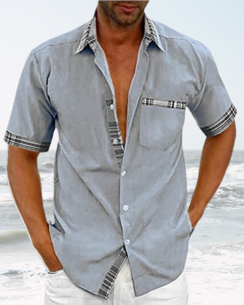 Men's versatile stand collar shirt, lightweight and breathable fabric.