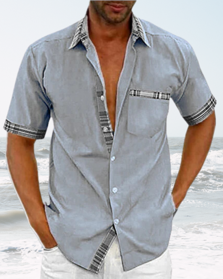 Men's versatile stand collar shirt, lightweight and breathable fabric.