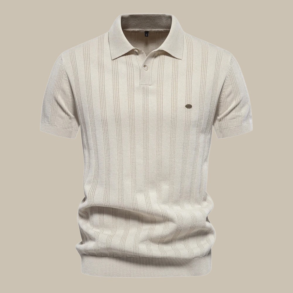 Men's short sleeve wool polo shirt in classic fit, breathable knit top