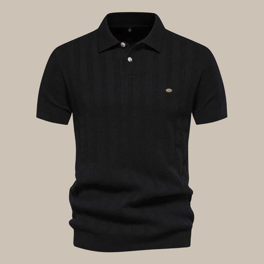 Grey men's short sleeve wool polo shirt, comfortable breathable knit