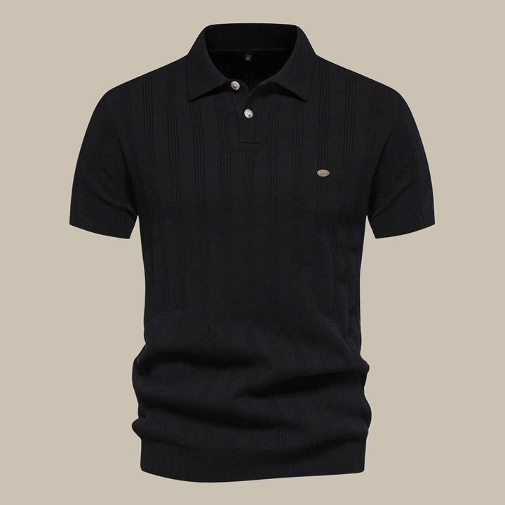 Grey men's short sleeve wool polo shirt, comfortable breathable knit
