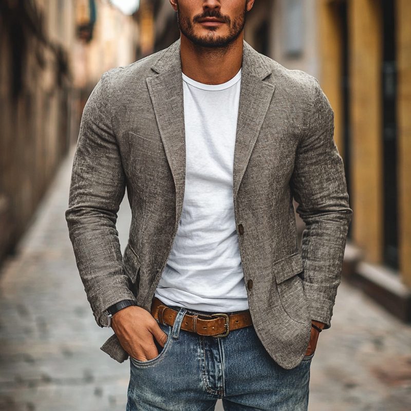 Lightweight & breathable men's single-breasted blazer. Relaxed fit, perfect smart-casual jacket for comfort.