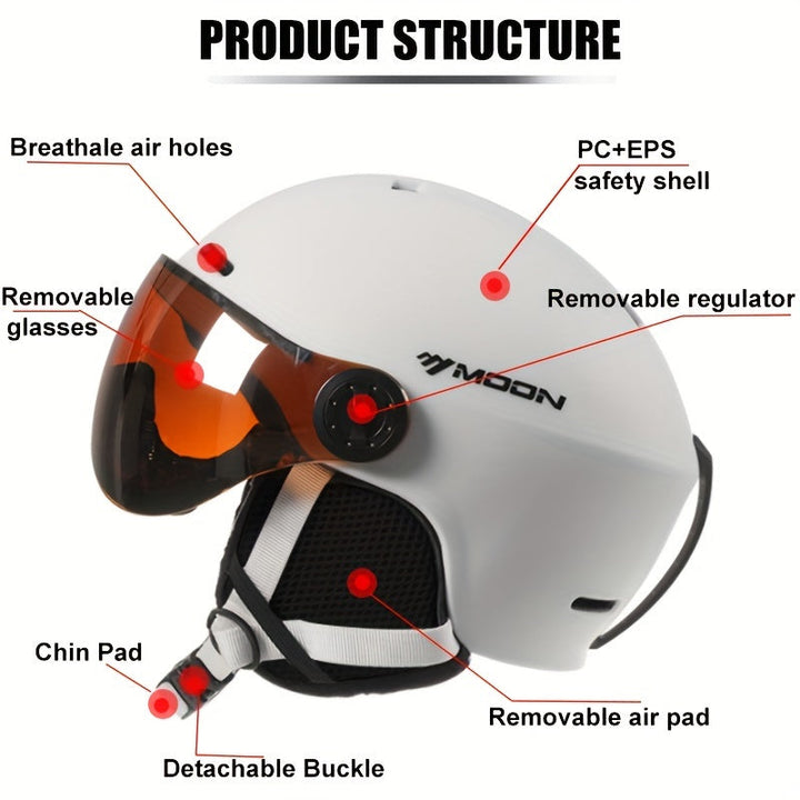 Comfortable adult ski helmet with removable accessories.
