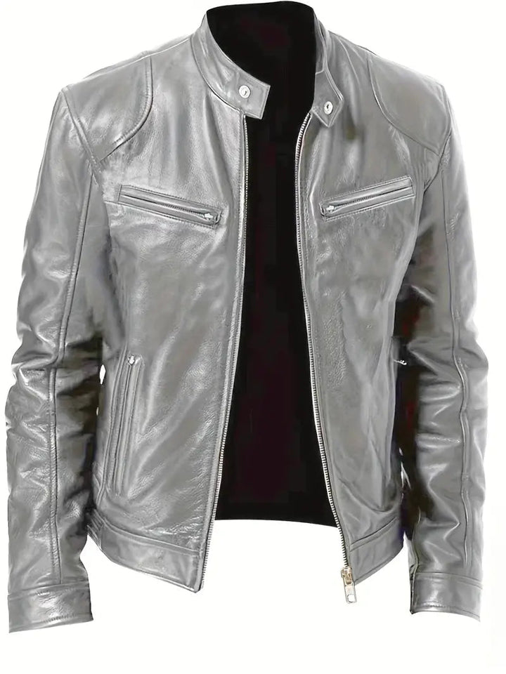 Sleek men's slim fit racer jacket, ideal outerwear for a stylish casual fashion look.
