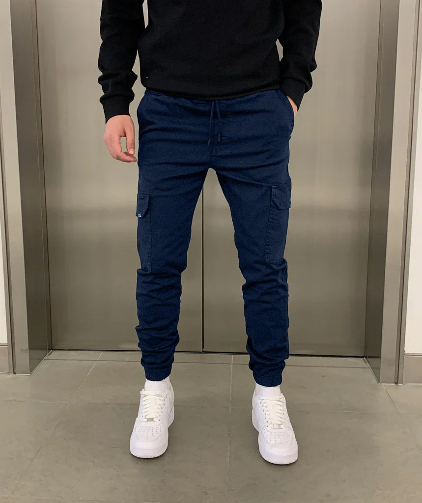 Comfortable men's sleek cargo pants, designed with a functional tie-waist for a custom fit.