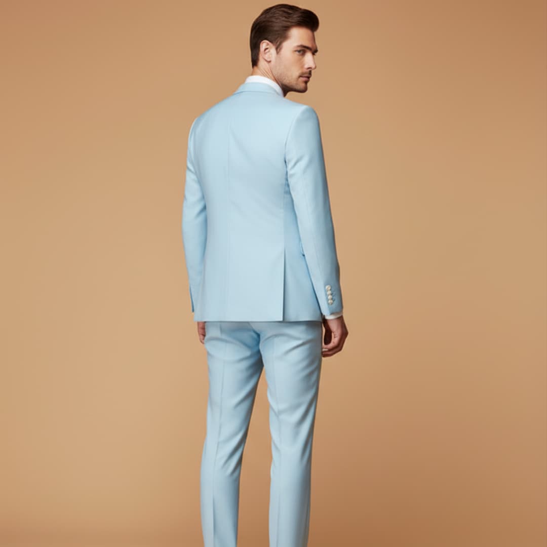 Modern grey 3-piece suit with slim fit design, excellent for weddings.