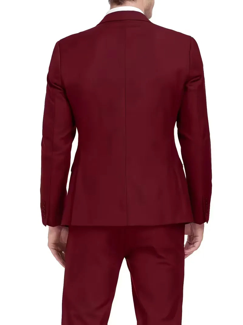 Premium men's slim fit suit, 3-piece with waistcoat, notched lapels. Ideal for events.