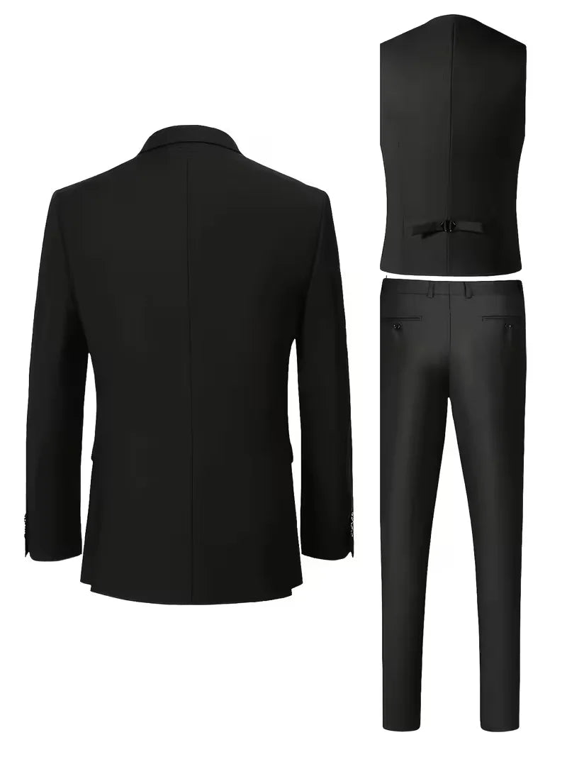 Men's slim fit wedding suit, 3-piece ensemble with a sleek waistcoat & notched lapels.