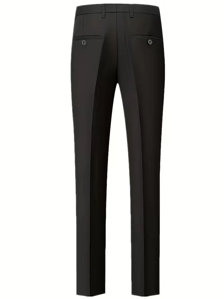 Tailored men's slim fit three-piece suit with notched lapels, for a sharp, modern style.