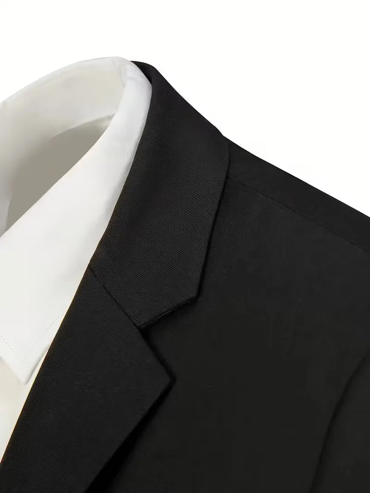 Impeccable men's 3-piece slim fit suit, with elegant notched lapels & matching waistcoat.