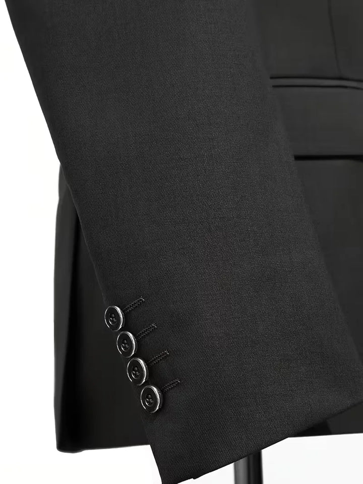 Distinguished men's slim fit formal suit, three-piece with waistcoat & notched lapels.