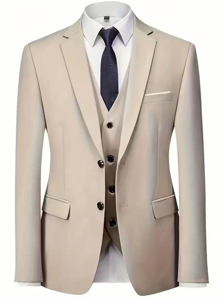 Elegant men's slim fit three-piece suit, ideal for business attire or a professional look.