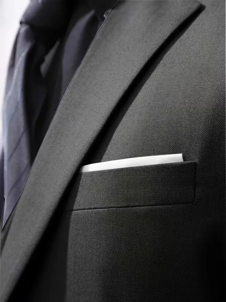 Men's professional slim fit suit, 3-piece with notched lapels, suitable for any event.