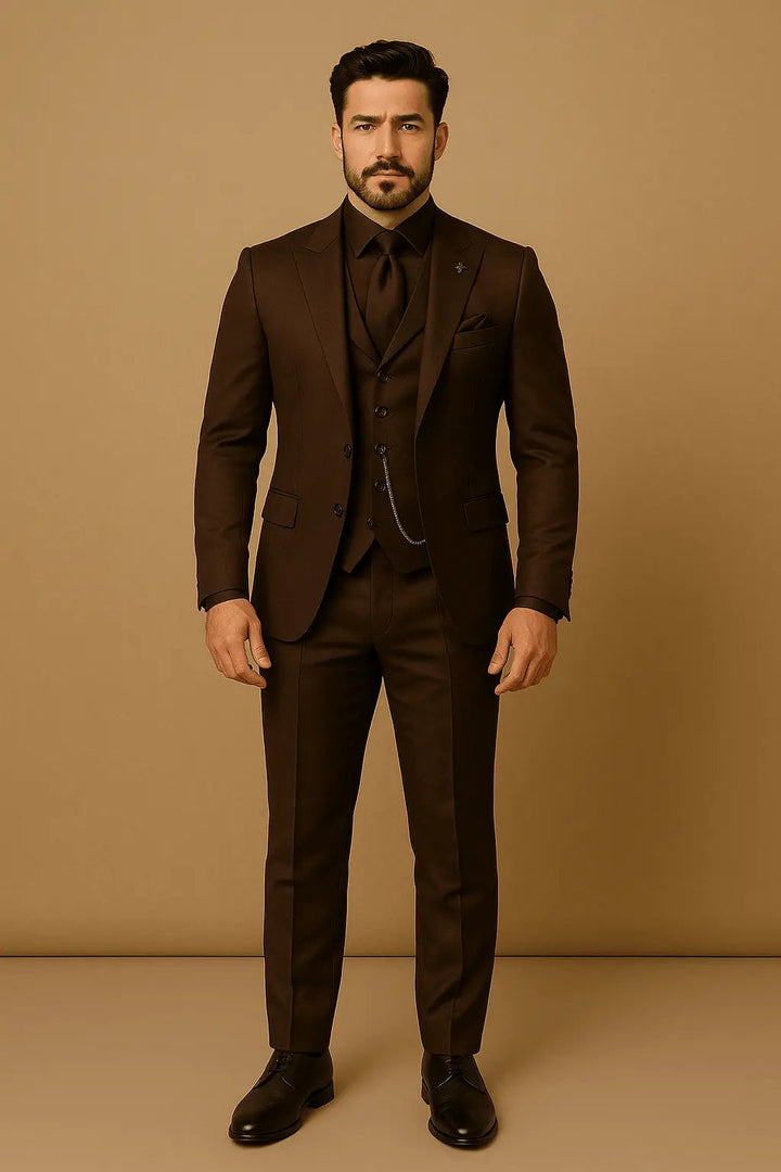 High-quality men's slim fit 3-piece tailored suit with waistcoat. Designed for a luxurious & sophisticated event look.